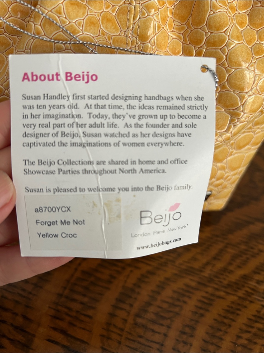 Beijo Yellow Croc-Embossed Top-Handle Bag - Picture 9 of 14